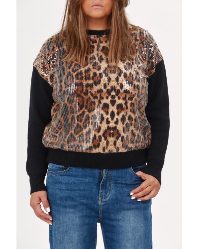 Maglia Tricot Viscose Animalia Sequins Blk