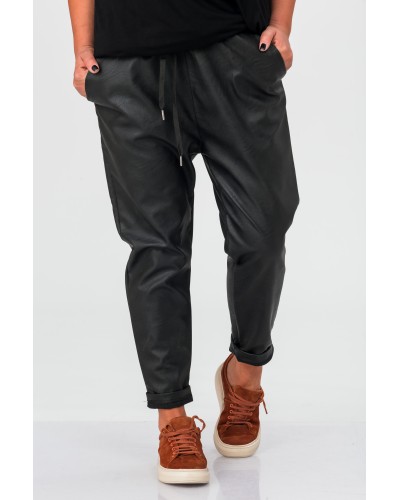 Pantaloni Boyfriend PU Leather Buzunare