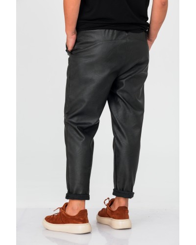 Pantaloni Boyfriend PU Leather Buzunare