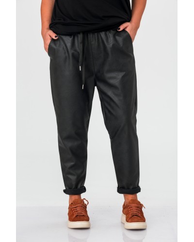 Pantaloni Boyfriend PU Leather Buzunare