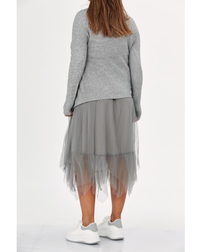 Pullover Zip Lateral Suprapus Abito Tulle