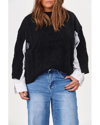 KNIT Sweater Maneci Camasa Blk/WHT