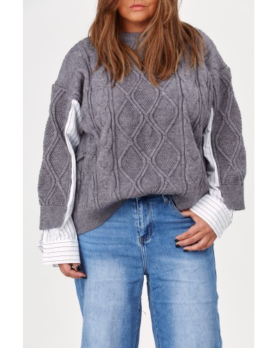 KNIT Sweater Maneci Camasa Grigio/WHT