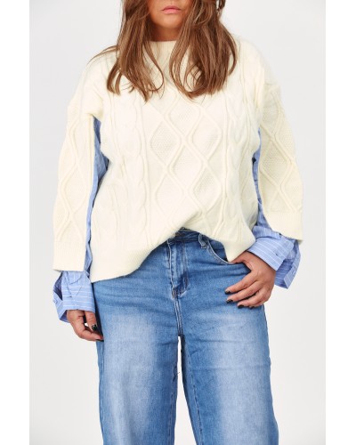 KNIT Sweater Maneci Camasa Butter /Blu