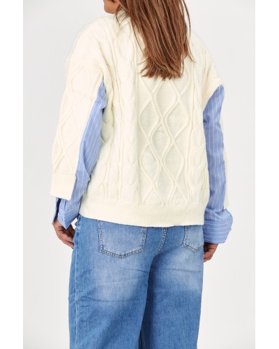 KNIT Sweater Maneci Camasa Butter /Blu