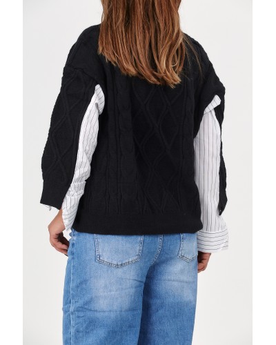 KNIT Sweater Maneci Camasa Blk/WHT